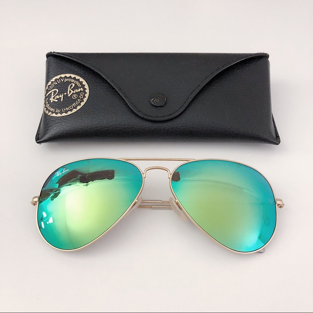 Ray-Ban Mirrored Aviator Sunglasses in Green Flash